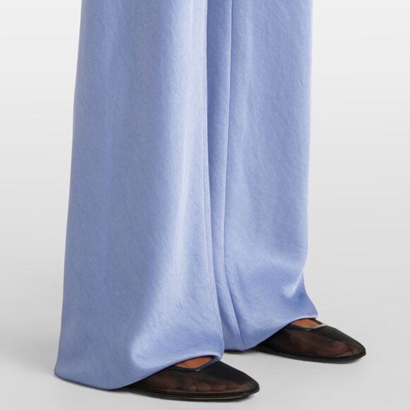VINCE | US L | High Waist Crush Textured Satin Wide Leg Silky Pants | Iris Blue - Picture 1 of 16